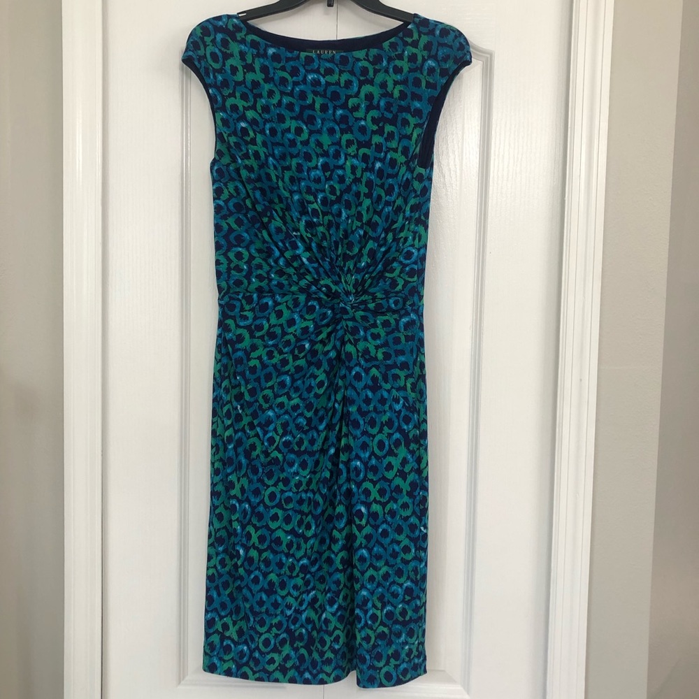 Lauren Ralph Lauren womens cap sleeve knot detail jersey knit midi dress 8